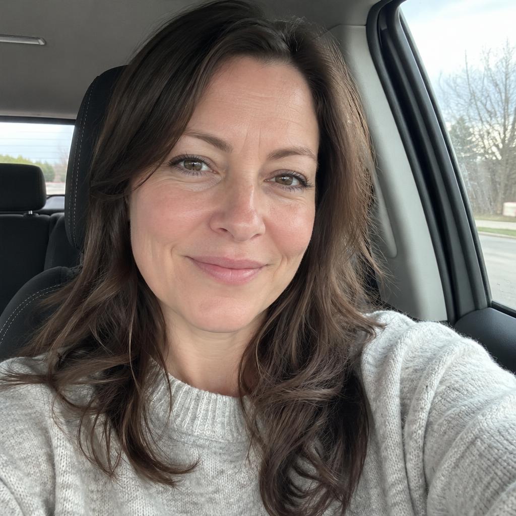 Selfie de départ : Femme d'une quarantaine d'années